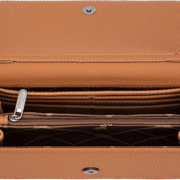 Wrangler Adjustable Crossbody Purse: Versatile Small Flap Bag in Tan/Brown - Picture 5 of 6